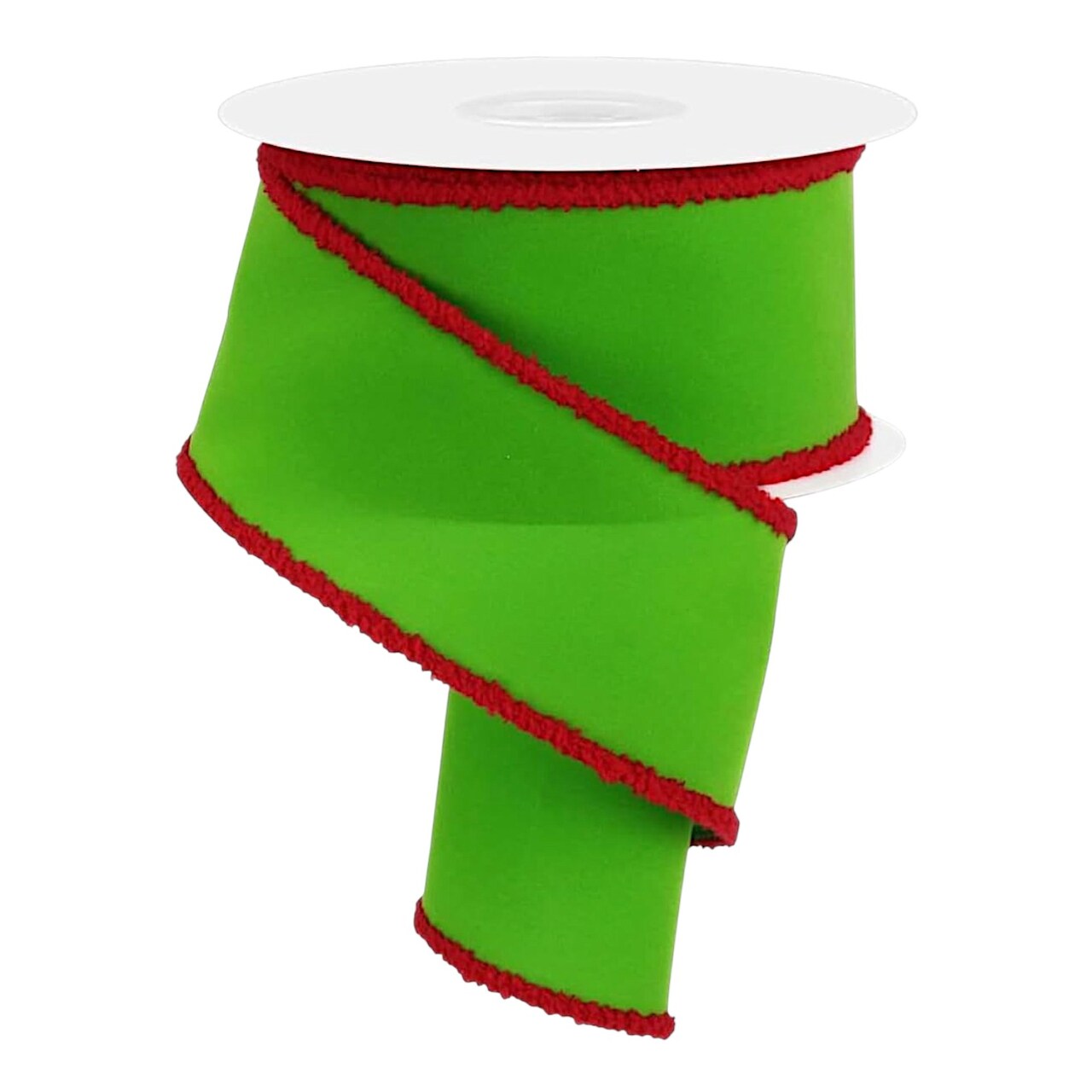 RG Ribbon: 2.5 Lime Green and Red Chenille Edge Velvet Wired Ribbon - For Christmas Bows, Wreaths, Crafts and Decorations